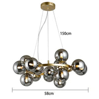 Lustre Suspension Cuisine Bulles de Verre, Cercle Doré, 15 à 25 Globes