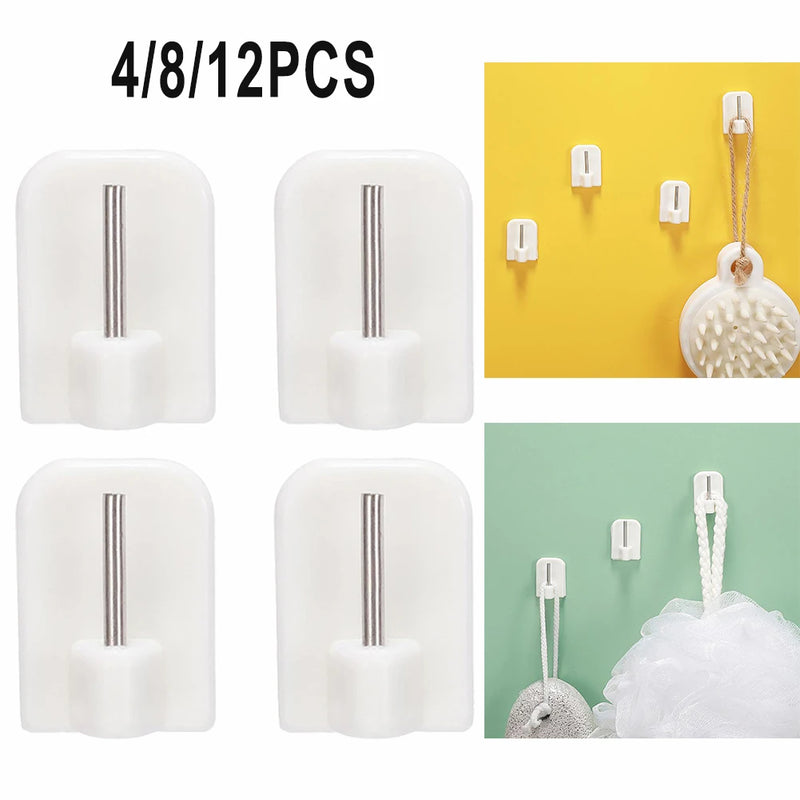 Crochets de Rideau Adhésifs Blancs Sans Perçage, Lot de 4 à 12