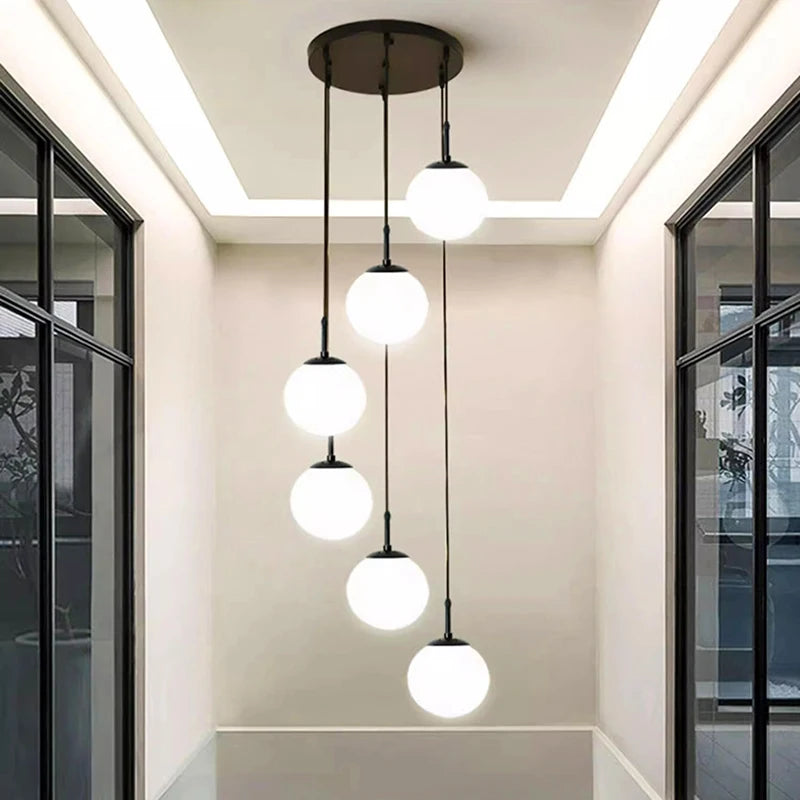 Suspension Cuisine Spirale Globes Blancs, Escalier ou Îlot, 3 à 25 Têtes