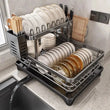 Égouttoir à Vaisselle 2 Niveaux Noir avec Porte-Planche et Porte-Baguettes
