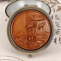 Miroir de Poche Rond en Bois Sculpté, Style Vintage, 5 Motifs