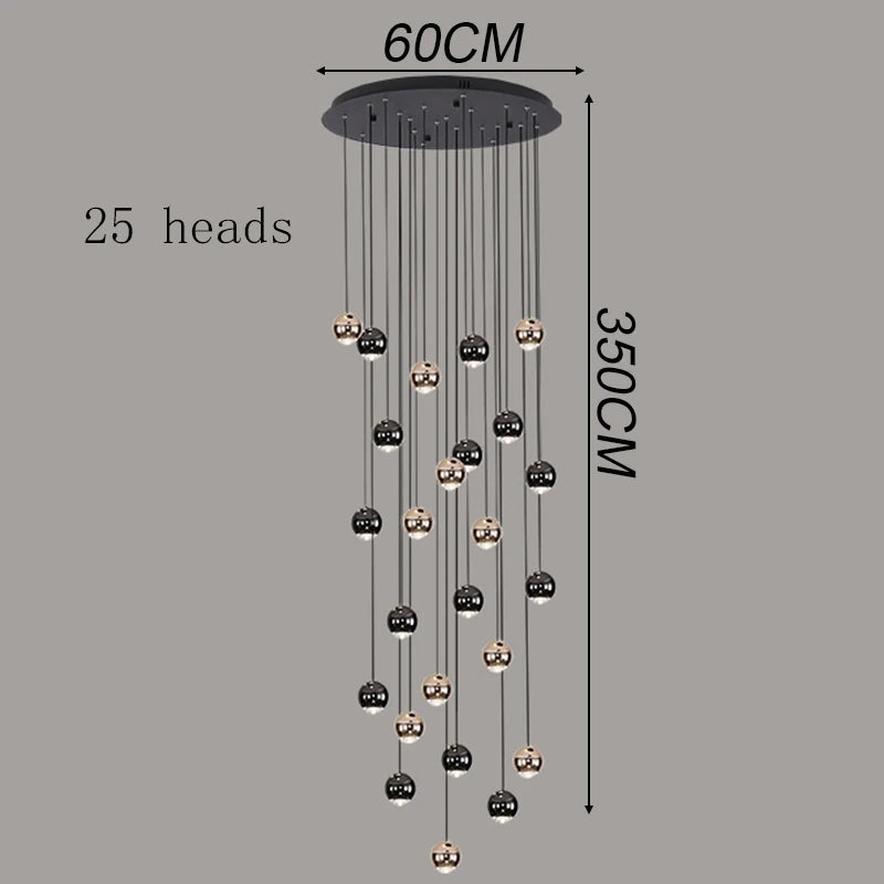Suspension Cuisine LED à Boules Noires et Dorées, 9 à 60 Lampes