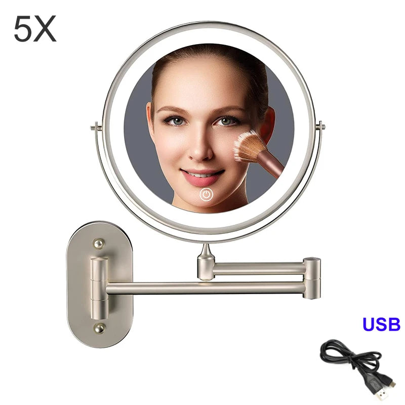 Miroir Grossissant LED Tactile Pliant Mural Rechargeable 3X 5X 7X 10X