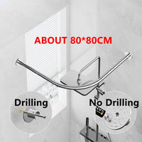 Barre Rideau de Douche d'Angle Inox Chromé, 80 à 130 cm
