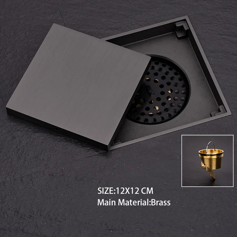 Bonde de Douche Carrée Laiton Anti-Odeur 12 ou 15 cm