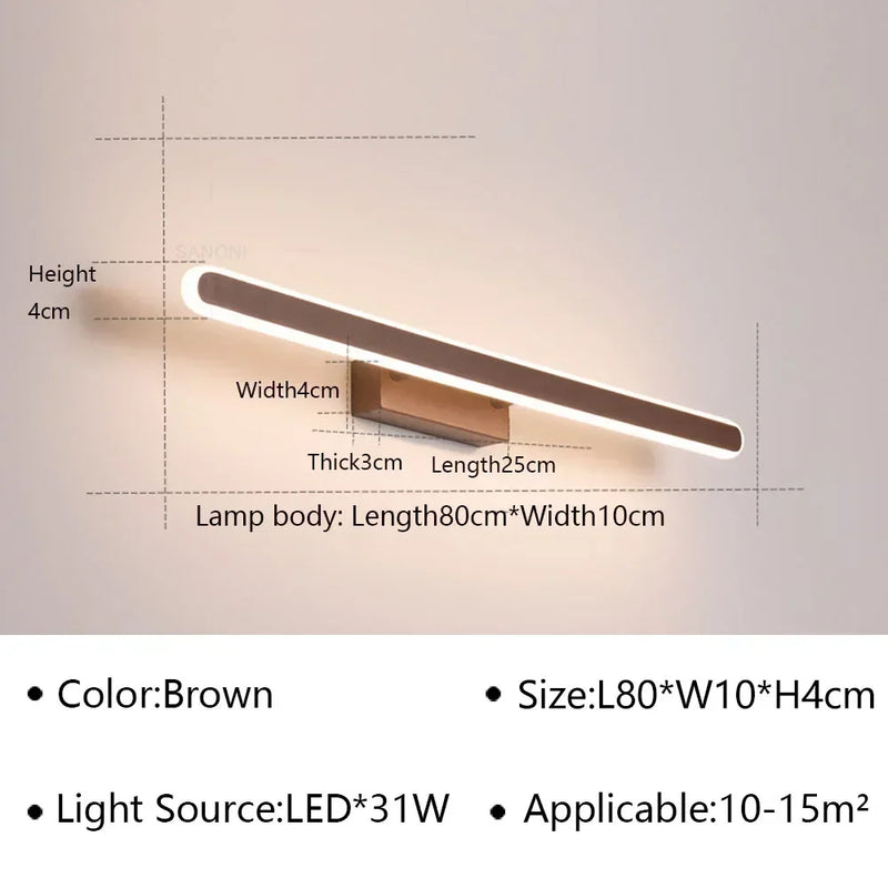 Applique Salle de Bain LED Marron pour Miroir, 40 à 100 cm