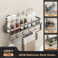 Étagère Salle de Bain à Ventouse Aluminium Gris, 30 à 50 cm
