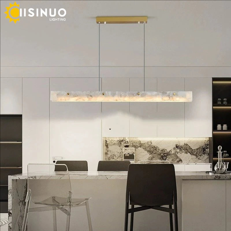 Suspension Cuisine Îlot Linéaire LED en Marbre Naturel, 100 à 150 cm