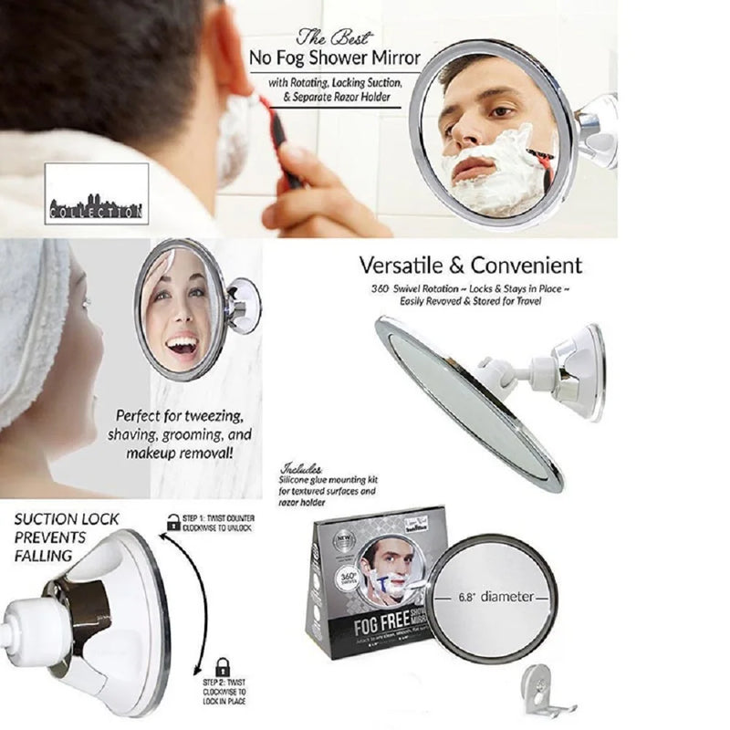 Miroir de Douche Anti-Buée à Ventouse Rond 17,3 cm, 1 à 3 Miroirs