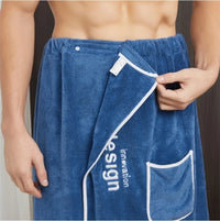 Serviette de Bain Jupe pour Homme à Poche, Microfibre Bleu ou Gris