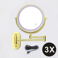 Miroir Grossissant Mural LED Rechargeable USB, Double Face 3x à 10x, 20 cm