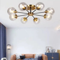Plafonnier Cuisine Design à Globes en Verre 3 à 10 Lampes, Doré