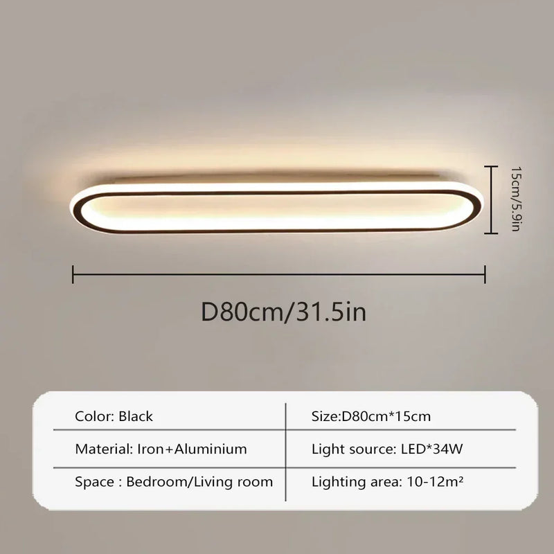 Plafonnier Cuisine LED Ovale Noir Moderne, 40, 60 ou 80 cm
