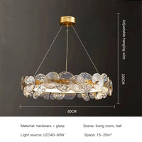 Lustre Suspension Cuisine Anneau LED Disques de Verre Doré, Ø 40 à 80 cm