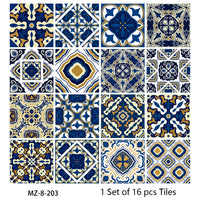 Lot de 16 Stickers Carrelage Adhésifs Motif Aquarelle