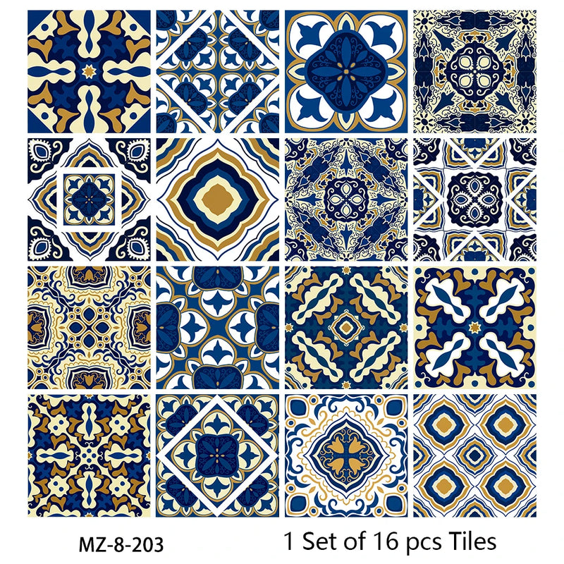 Lot de 16 Stickers Carrelage Adhésifs Motif Aquarelle