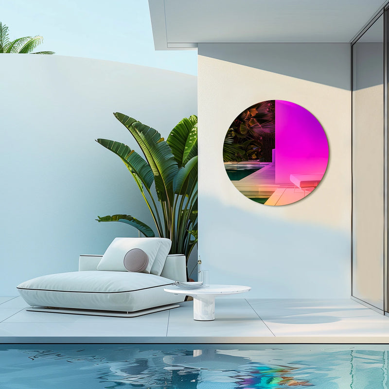 Miroir Mural Rond Décoratif Verre Teinté Dégradé Arc-en-Ciel 66 cm
