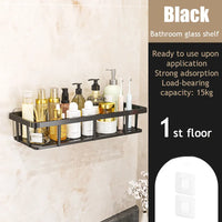 Étagère Salle de Bain Adhésive Ajourée, Noir, Gris ou Blanc, 27 cm