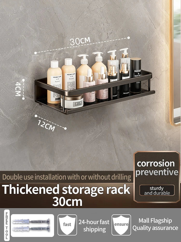 Étagère de Douche Murale Aluminium Avec ou Sans Perçage 30 à 60 cm
