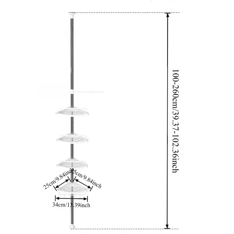 Étagère d'Angle de Douche Télescopique 4 Niveaux Sol-Plafond