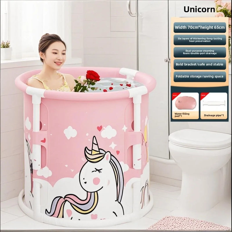 Baignoire Pliable Adulte Ronde 70 x 65 cm, Motif Cerf ou Licorne