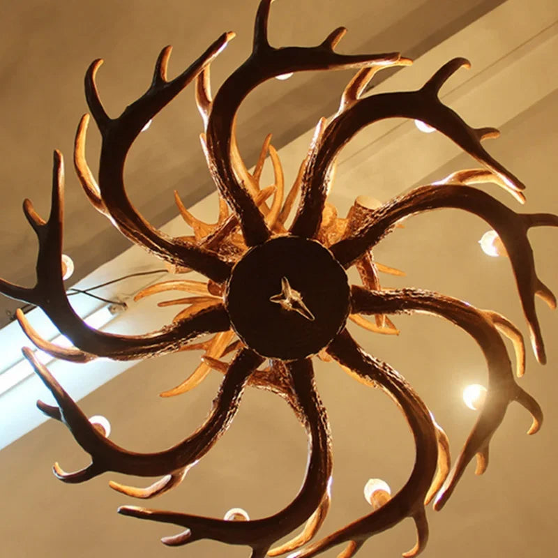 Lustre Suspension Cuisine Bois de Cerf en Résine, 4 à 9 Lumières