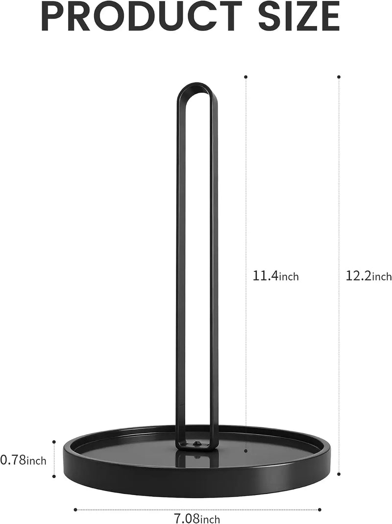 Porte-Essuie-Tout Noir Mat sur Pied en Acier, Base Antidérapante 31 cm
