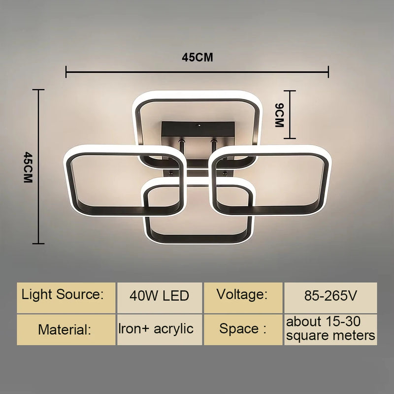 Plafonnier LED Cuisine Multi-Anneaux Dimmable Noir Blanc