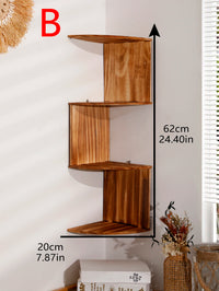 Étagère d'Angle Murale en Bois 2 ou 5 Niveaux, Bois Clair ou Foncé