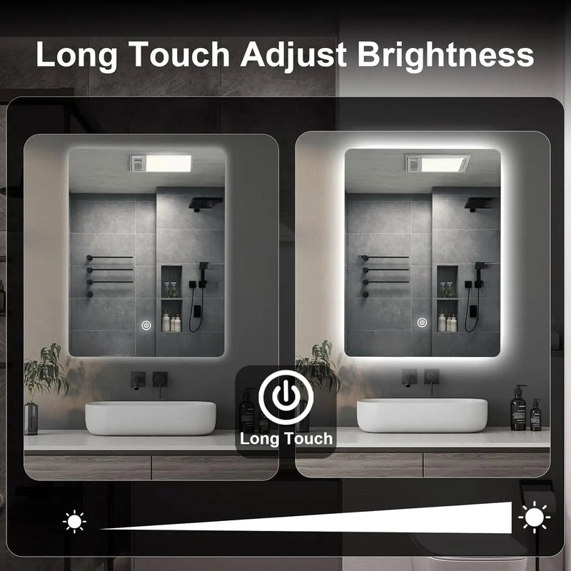 Miroir LED Salle de Bain Rectangulaire Tactile 45x60 cm