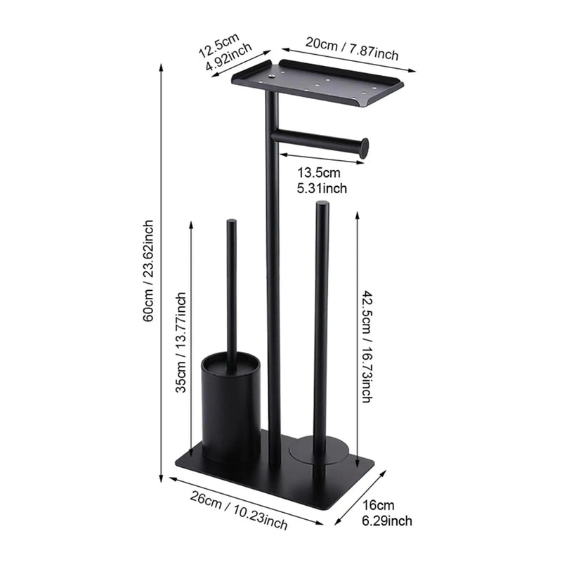 Porte-Papier Toilette sur Pied Noir avec Étagère, Option Brosse WC
