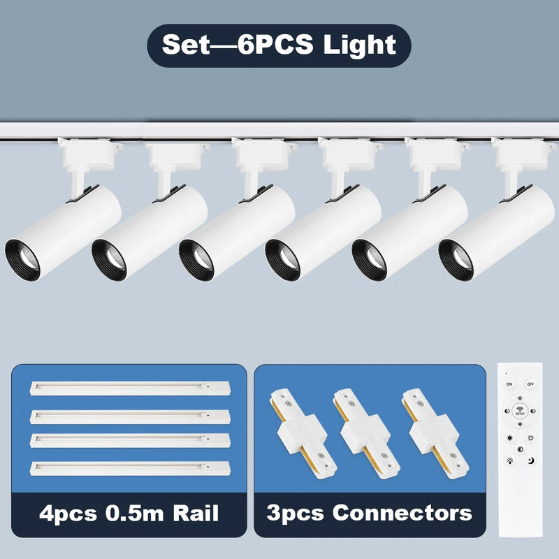 Spot LED sur Rail Dimmable, Kit 3 à 8 Spots 20 W avec Télécommande
