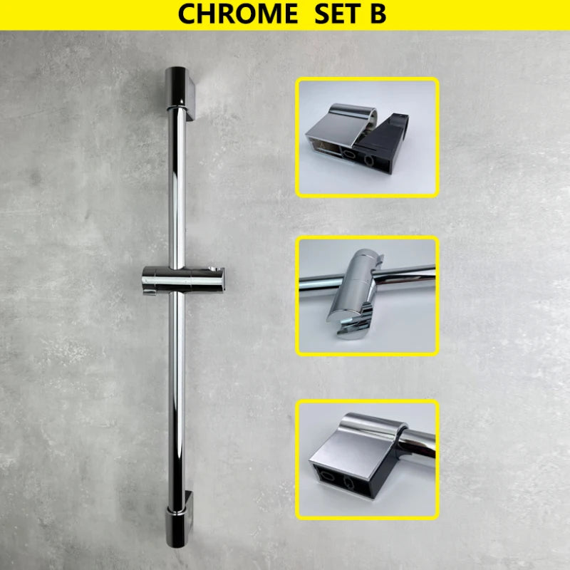 Barre de Douche Réglable Inox 64 cm, Ronde ou Carrée, 6 Finitions