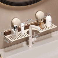 Étagère Lavabo Murale sans Perçage, Aluminium et Noyer, 40 à 60 cm