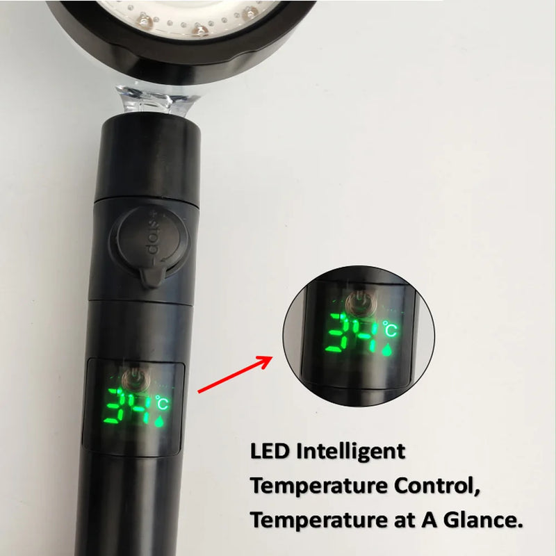 Pommeau de Douche LED Affichage Numérique Température Noir