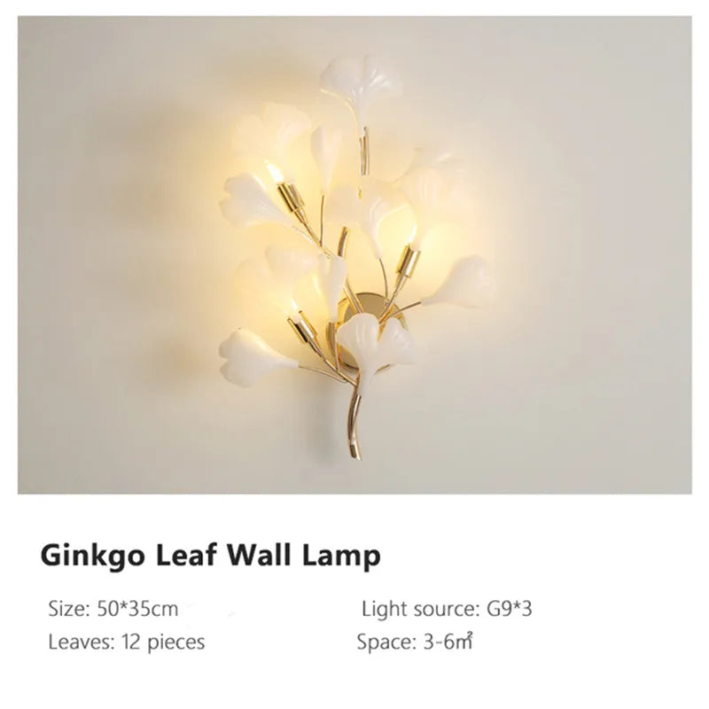 Suspension Cuisine Feuilles de Ginkgo Doré et Blanc, 60 à 150 cm