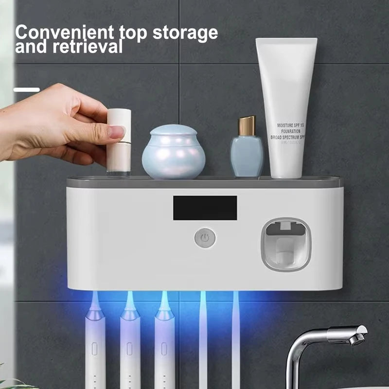 Porte-Brosse à Dents UV Mural avec Écran Digital et Distributeur, 5 Places