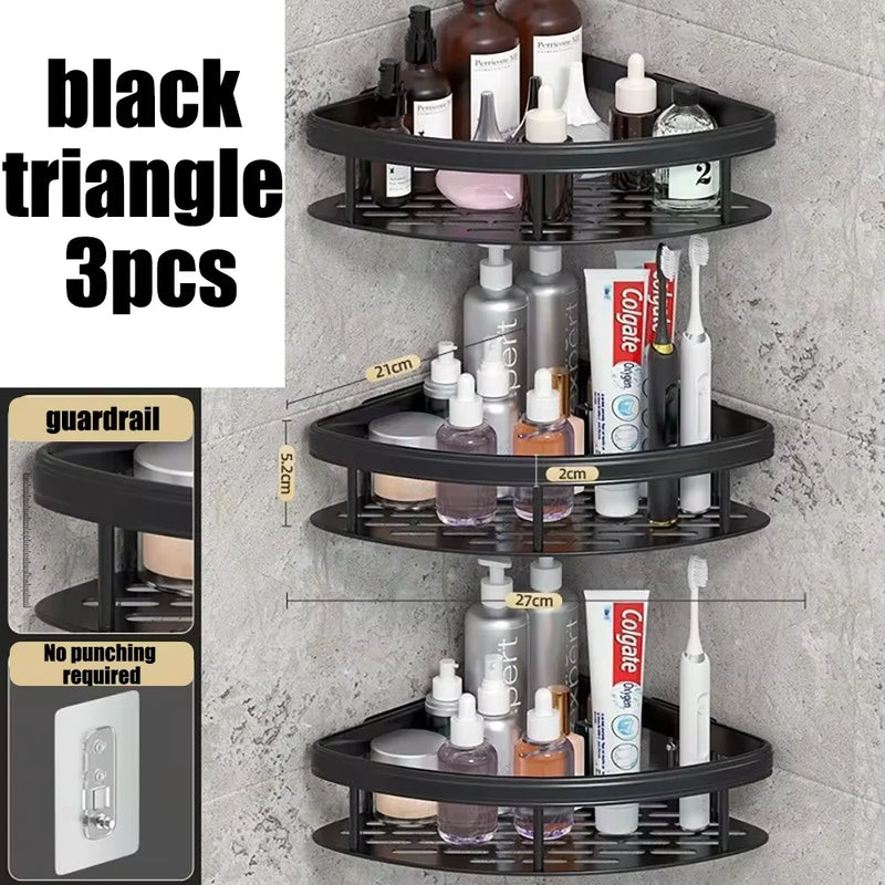 Étagère de Douche d'Angle Aluminium Noir