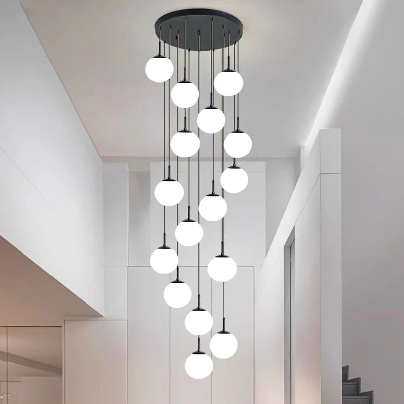 Suspension Cuisine Spirale Globes Blancs, Escalier ou Îlot, 3 à 25 Têtes