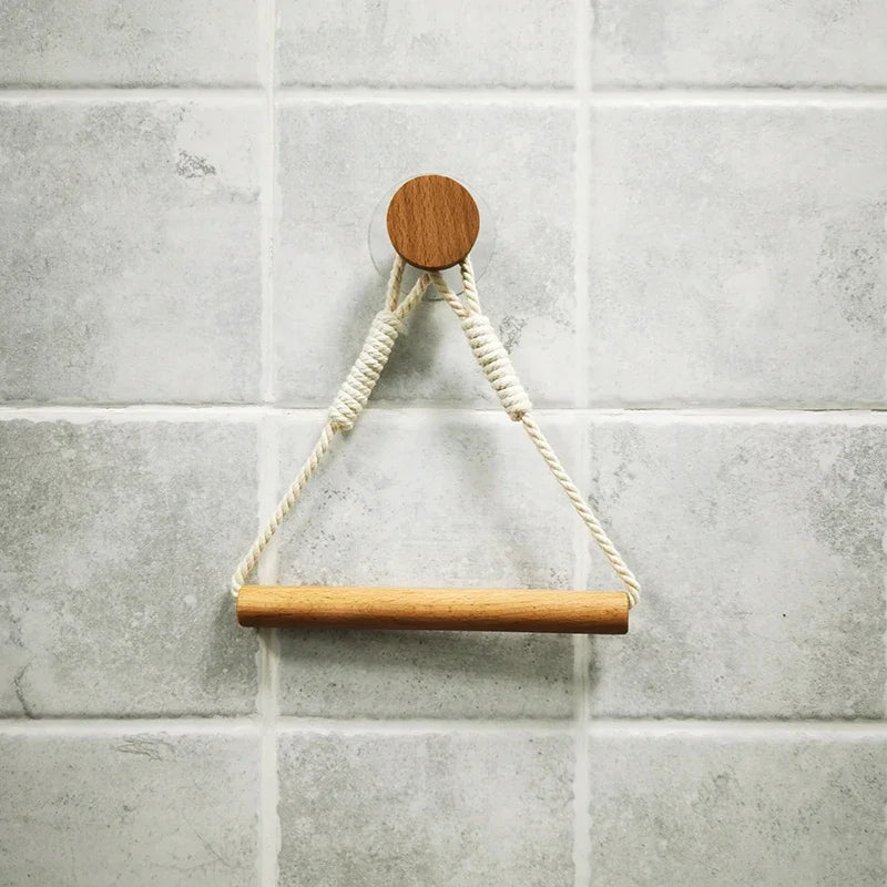 Porte-Serviette Mural en Bois, Corde ou Cuir
