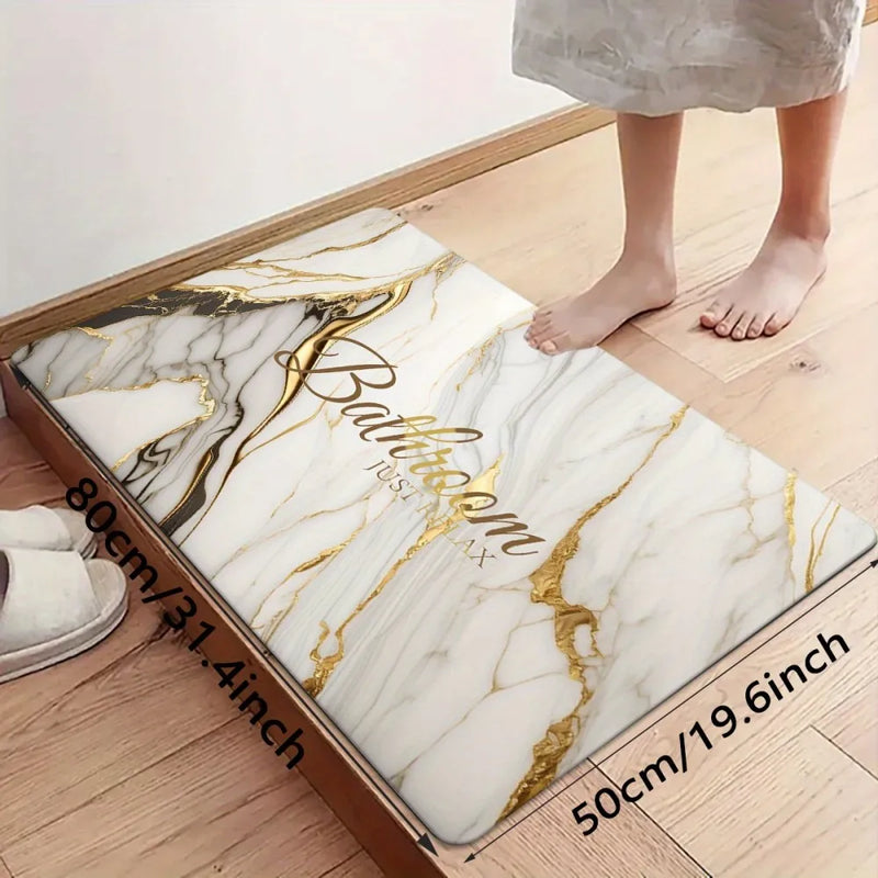 Tapis de Bain Marbre Blanc et Doré Antidérapant