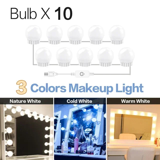 Kit 10 Ampoules LED Miroir Maquillage Hollywood USB