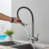 Mitigeur Cuisine 3 Voies Eau Filtrée Col Souple ou Ressort, 5 Finitions