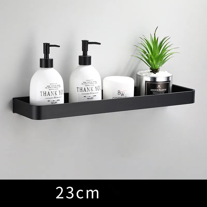Étagère de Salle de Bain d'Angle Noire avec Barre à Crochets