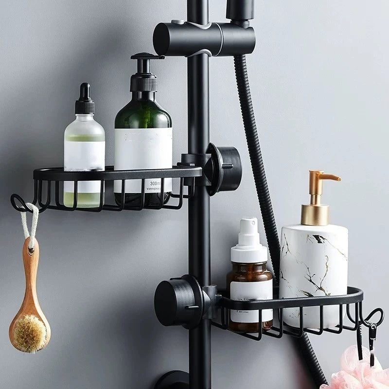 Étagère de Douche Aluminium pour Barre ou Robinet, Noir ou Argent