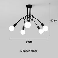 Plafonnier Cuisine Branches 3 ou 5 Lampes E27, Noir, Blanc ou Doré