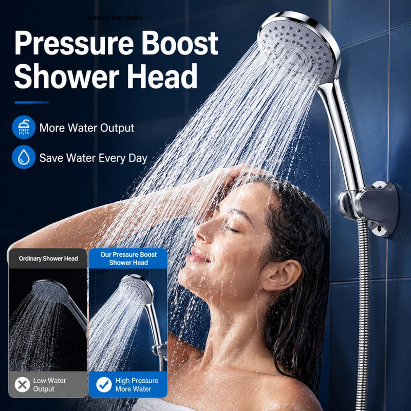 Pommeau de Douche Portable 5 Jets Haute Pression Gris Argent
