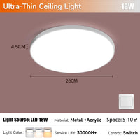 Plafonnier Cuisine LED Rond Grain de Bois Ultra-Plat, 18 à 50 W, 4 Finitions
