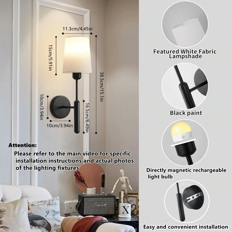 Applique Salle de Bain Sans Fil Rechargeable Noire avec Télécommande