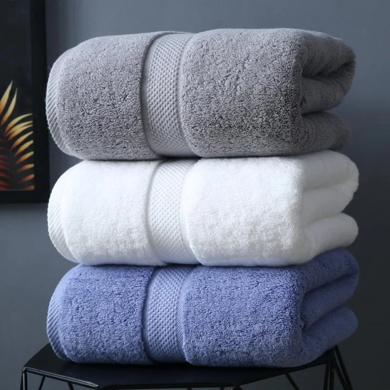 Grande Serviette de Bain Coton 80 x 160 cm, Gris, Blanc ou Bleu
